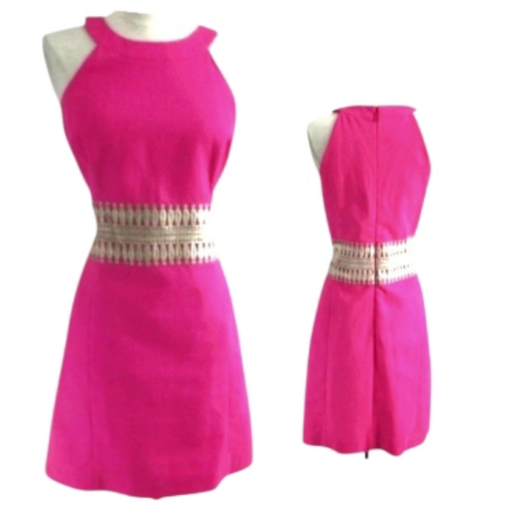 Lilly Pulitzer Ashlyn Pink Magenta Gold Shift Dress Sleeveless Summer Women 8 - Picture 14 of 14